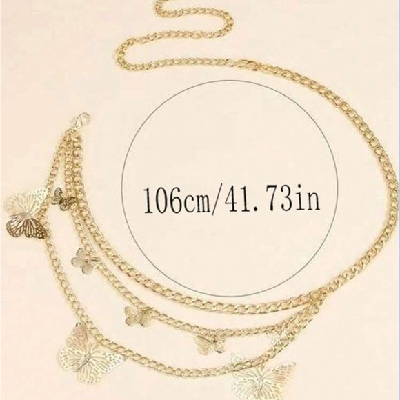1pc Fashionable Tassel Body Chain With Butterfly Hollow Out Pendant Waist Chain - Picture 2 of 4